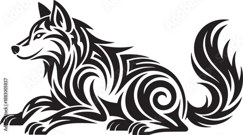 Detailed Tribal Wolf Tattoo Design or Logo Graphic
