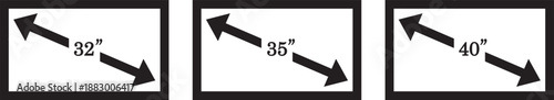 smart tv screen sizes icon set. 32, 35, 40, 45, 50, inches. Screen Symbol. Computer monitor. Screen inches size. High resolution. Isolated vector. Computer monitor. Screen inches size