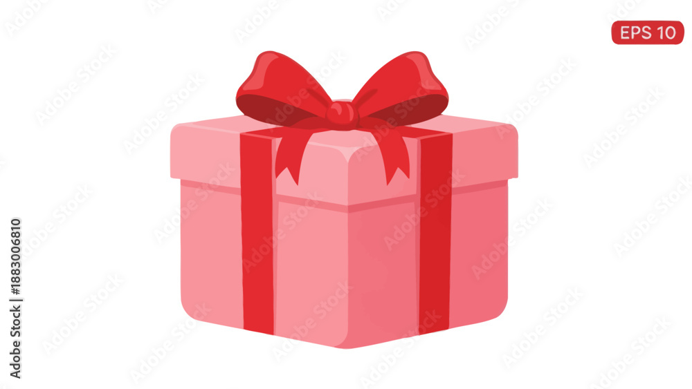 Fototapeta premium Pink Gift Box with Red Ribbon Bow, Isolated on White Background, Celebration Surprise