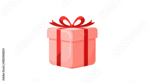 Pink Gift Box with Red Ribbon, Isolated on White Background