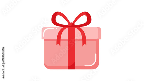 Pink Gift Box With Red Ribbon Bow - Isolated on White Background - Celebration Icon
