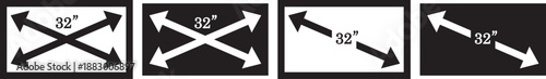 smart tv screen sizes icon set. 32, 35, 40, 45, 50, inches. Screen Symbol. Computer monitor. Screen inches size. High resolution. Isolated vector. Computer monitor. Screen inches size