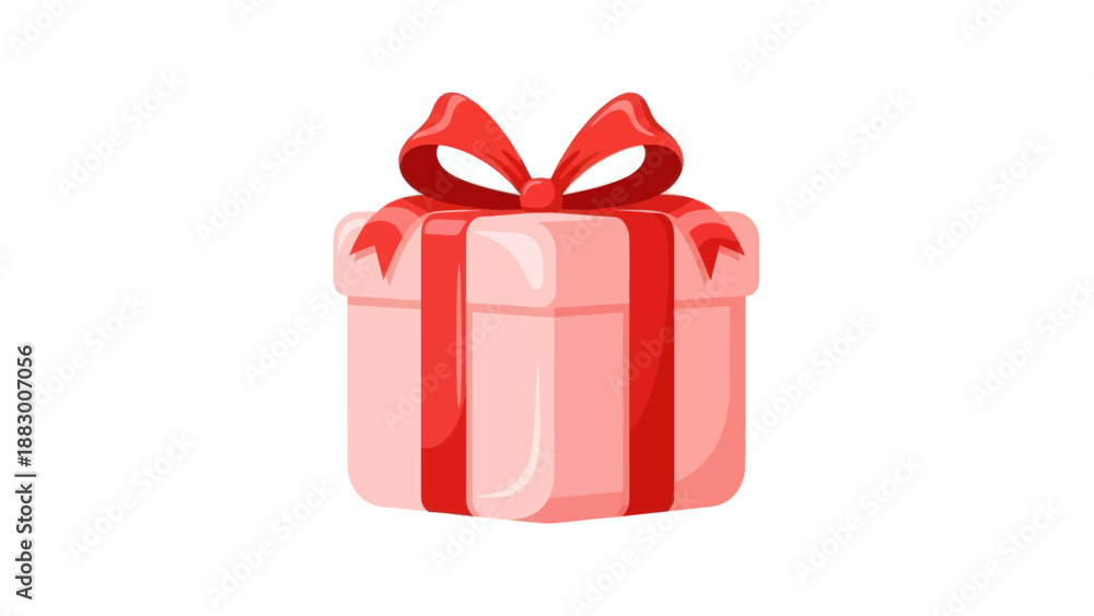 Obraz premium Pink Gift Box with Red Ribbon and Bow, Isolated on White Background, Celebration Present