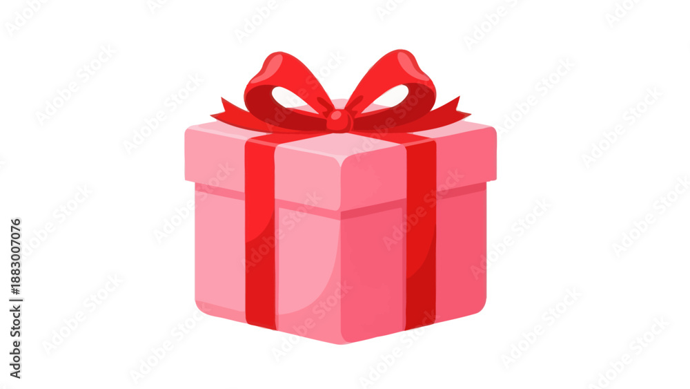 Obraz premium Pink Gift Box with Red Ribbon and Bow, Isolated on White Background