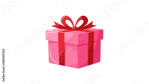 Pink Gift Box with Red Ribbon and Bow - Celebration Surprise Present