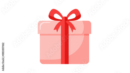 Pink Gift Box with Red Ribbon Bow, Celebration Surprise Present, Isolated on White Background