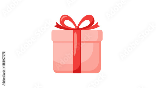 Pink Gift Box with Red Ribbon Bow - Isolated on White Background