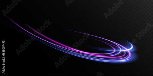 Blue Neon Ring PNG with Glowing Circular Light and Abstract Motion Lines on Dark Background