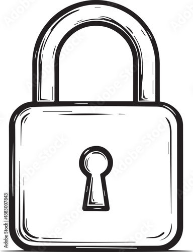 A simple padlock illustration representing security and privacy, drawn with clean lines and classic design, hinting at protection and safety.