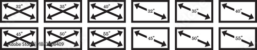 smart tv screen sizes icon set. 32, 35, 40, 45, 50, inches. Screen Symbol. Computer monitor. Screen inches size. High resolution. Isolated vector. Computer monitor. Screen inches size