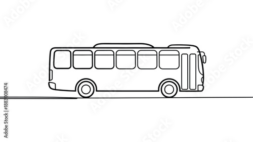 minimal line art bus illustration, simple outline public transport vehicle, clean hand drawn city transportation concept design isolated on white