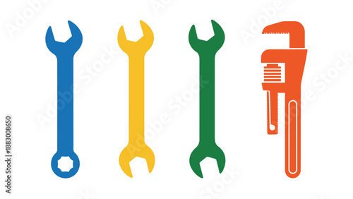 A set of colorful wrenches on a plain white background for repair and DIY projects