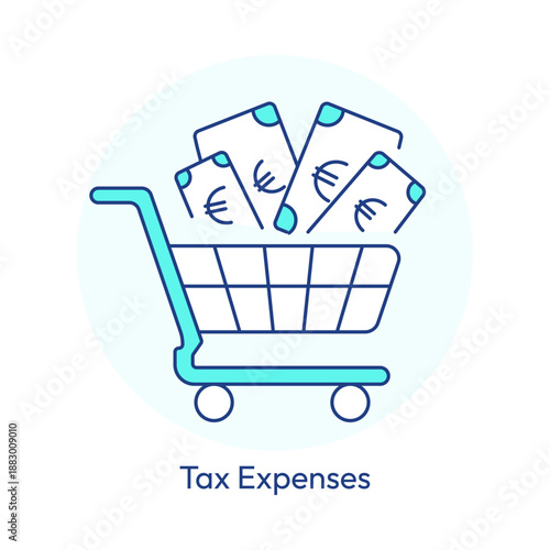 Tax expenses and consumer financial burden shopping cart icon with editable stroke.