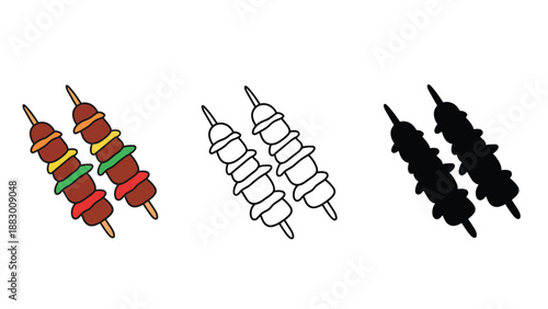 A colorful illustration of kebabs in different styles on a white background