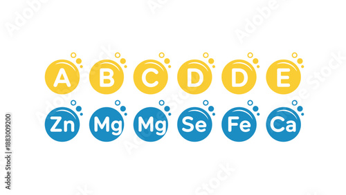 A colorful illustration of essential vitamins and minerals for a healthy lifestyle