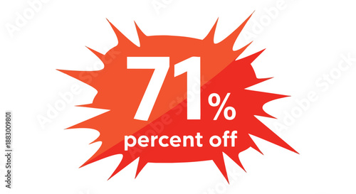 Captivating seventy-one percent off discount showcased on a vibrant, eye-catching red and orange starburst graphic, signifying a substantial saving