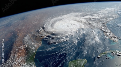Hurricane approaching the US coast as seen from Earth orbit Keywords: hurricane, storm, weather, satellite