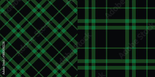 Green Plaid Pattern on Black Background, Textile Design