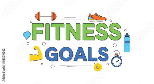 Inspiring visual representation of personal fitness goals and healthy lifestyle ambitions, featuring essential workout tools and wellness symbols