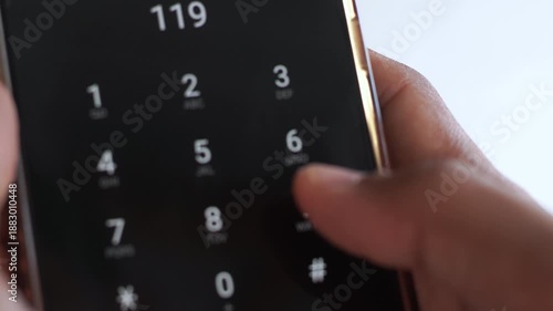 Emergency and urgency, dialing 119 on smartphone screen.