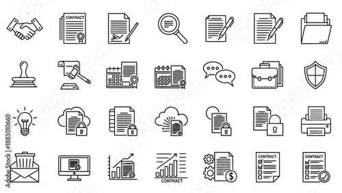 Collection of business and technology icons.