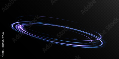 Electric Blue Neon Ring PNG with Dynamic Glow and Motion Light Effect