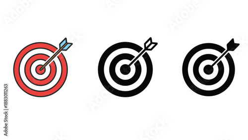 Three target icons with arrows on a white background for business goals concept