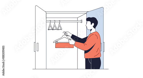 A person neatly organizing a clothing item in an open closet a simple modern illustration of household chores wardrobe management daily routine and
