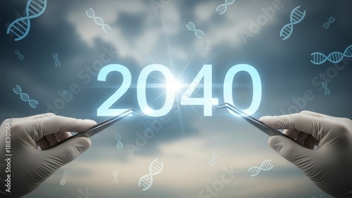 Gloved hands hold tweezers precisely pointing towards the luminous year 