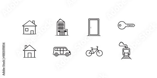 home icon set with technology and transportation sign icon