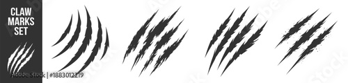 Claw scratch marks set, grunge slash damage collection, abstract ripped torn scratches vector silhouettes on transparent background
