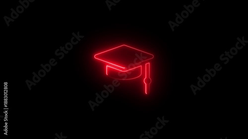 Academic Success Symbol Animation,Neon Graduation Cap Icon Animation,Education Technology Neon Icon Animation.
