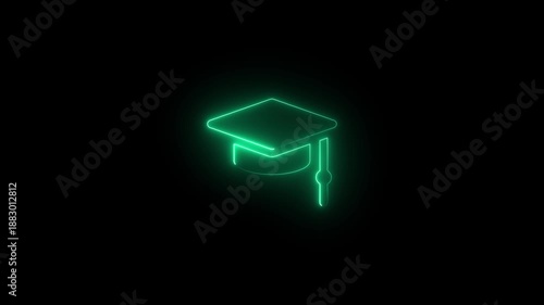 Academic Success Symbol Animation,Neon Graduation Cap Icon Animation,Education Technology Neon Icon Animation.