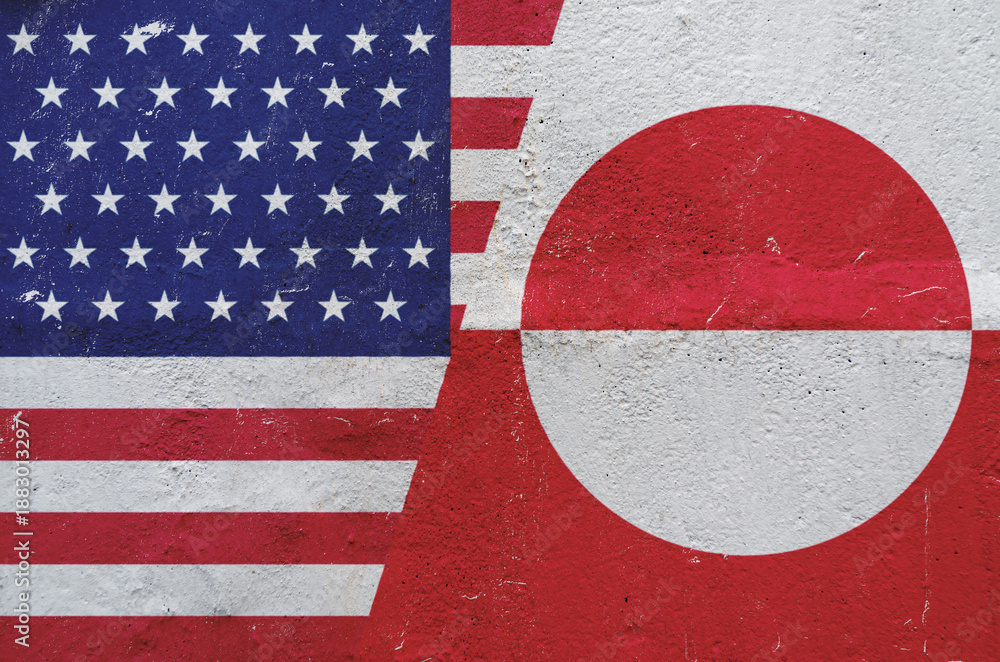 Obraz premium flag of the United States of America and the flag of Greenland on the wall