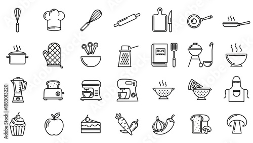 Collection of Cooking Utensils and Kitchen Icons.