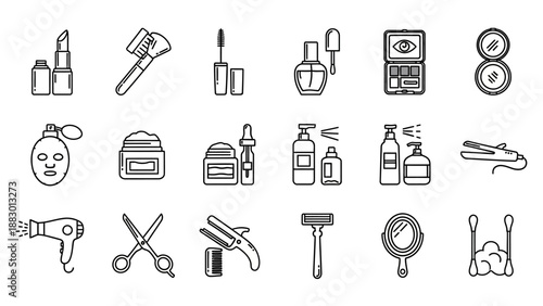 Collection of Cosmetic Icons and Beauty Tools.