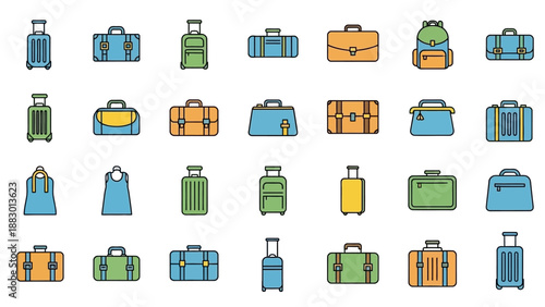 Collection of colorful luggage icons.