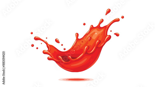 Vibrant crimson liquid erupts in a dynamic splash, creating an energetic and refreshing visual with playful droplets in motion against a pristine