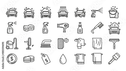 Collection of Car Care and Cleaning Icons.