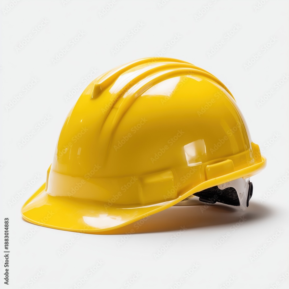 Fototapeta premium Creative digital art concept - Yellow Construction Safety Helmet on White Background for Industrial Safety - artistic visual composition
