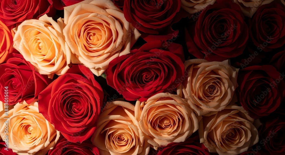 Fototapeta premium Red and yellow roses close-up arrangement