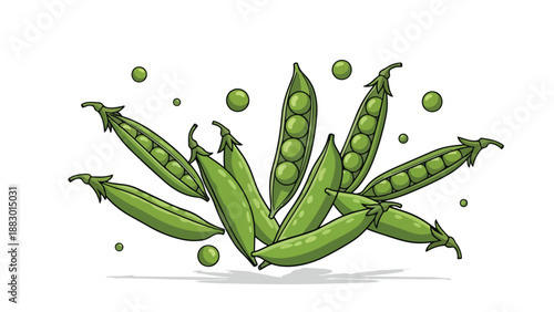 Vibrant green pea pods bursting with fresh wholesome goodness, a delightful and healthy vegetable illustration for culinary themes