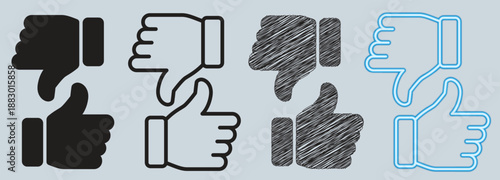 Thumbs up and down symbols in various styles and colors