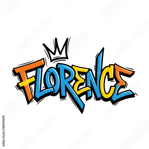 Florence graffiti style text with crown illustration.