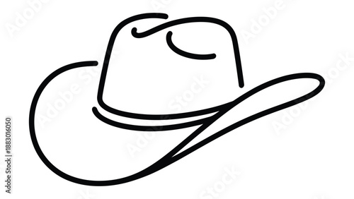 minimal line art cowboy hat illustration, bold outline western hat icon, simple hand drawn fashion accessory design isolated on white