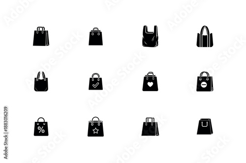 Shopping Bag Silhouette Vector Icon Set for Retail and Sale