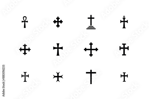 Christian Cross and Religious Symbol Silhouette Vector Icon Set