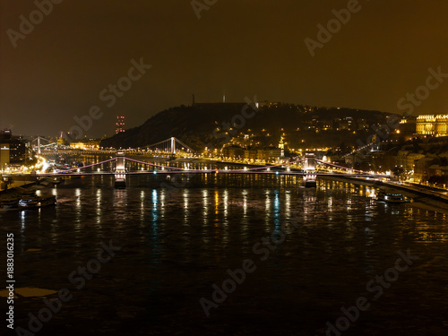 Budapest Chain Bridge at Night during Winter