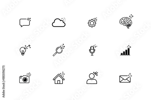 AI Technology and New Feature Line Icon Set with Sparkle Stars