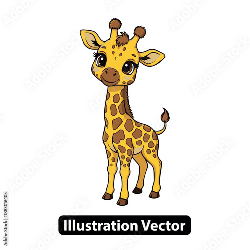 Adorable cartoon giraffe standing alone with a friendly expression and curious gaze in a simple illustration